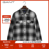 GANT 甘特 男士潮流时尚休闲格纹印花长袖衬衫|3220053 5黑色 M