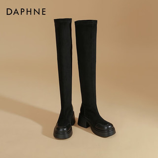 达芙妮（DAPHNE）过膝长筒靴女冬季弹力瘦瘦靴百搭增高厚底时装女靴 黑色 39