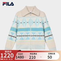 FILA Emerald斐乐女士针织外套2024春季时尚休闲满印翻领上衣 满印一-ZA 160/80A/S