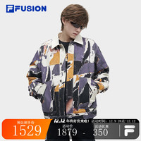 FILA FUSION斐乐潮牌棉服男2024春时尚休闲满印宽松翻领外套 米兰紫-PU 160/84A/XS