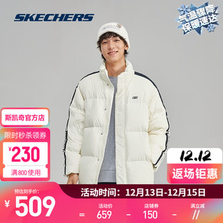 SKECHERS 斯凯奇 冬季男性成人短款羽绒外套立领防风保暖简约款L423M092 奶油米白/00NA L