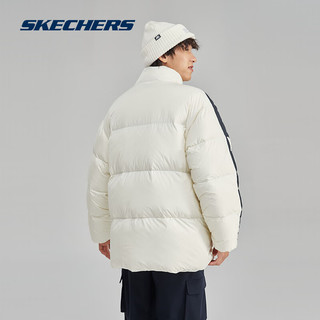 SKECHERS 斯凯奇 冬季男性成人短款羽绒外套立领防风保暖简约款L423M092 奶油米白/00NA L