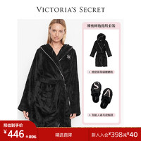 维多利亚的秘密（Victoria's Secret） 时尚保暖舒适系带睡袍家居服拖鞋套装 黑色魅惑 M/L+M（37-38）