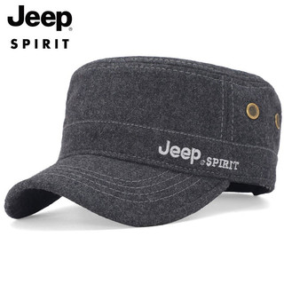 吉普（JEEP）帽子男士棒球帽秋冬加厚保暖羊毛呢鸭舌帽休闲户外舒适平顶帽 A0017深蓝