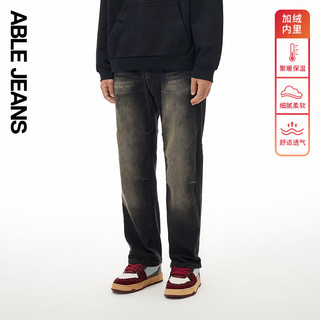 ABLE JEANS 【直筒滑板裤】冬季男士宽松直筒绒里质感牛仔裤 【高弹】烟灰黑-加绒款 27/32