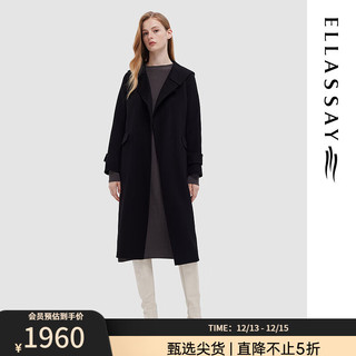 ELLASSAY歌力思100%绵羊毛中长款大衣女EWD343D02200 经典黑 XS