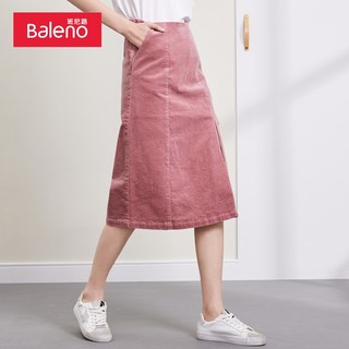 班尼路（Baleno）秋冬半身裙灯芯绒中长款开叉半身裙女时髦个性显瘦修身百搭 R06 S
