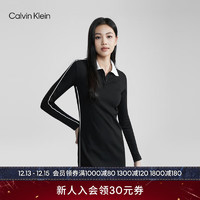 Calvin Klein  Jeans24春季女士简约刺绣撞色翻领针织POLO连衣裙J223256 BEH-太空黑 L