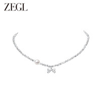 ZEGL蝴蝶结碎银项链女小众高级人造珍珠锁骨链 碎银蝴蝶结项链