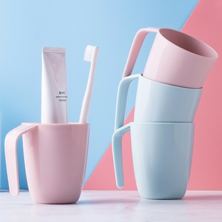 CHAHUA 茶花 塑料糖果色漱口杯创意斜柄圆润刷牙杯纯色加厚刷牙杯 蓝色1个