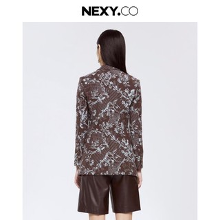 NEXY.CO 奈蔻 棕色印花西装外套女春季棉中国风时尚西服