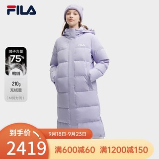 FILA 斐乐 女士长款羽绒服休闲基础简约连帽上衣 薰衣草浅紫-PU 170/88A/L