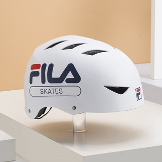 斐乐FILA头盔平衡车轮滑护具自行车滑板车专业滑板头盔可微调节尺码帽成人儿童通用头盔 白色 M码