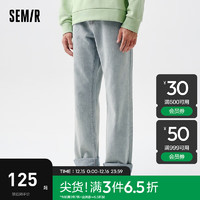 森马（Semir）牛仔长裤男2024春季精致刺绣水洗做旧宽松直筒裤怀旧风潮 牛仔浅蓝88101 34