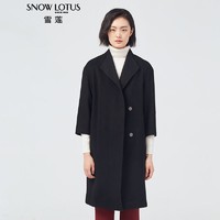 SNOW LOTUS 雪莲 秋冬新款山羊绒翻领长款女大衣 黑色1628 M