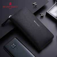 MONTAGUT 梦特娇 男士手包多功能大容量牛皮夹子手拿包手抓钱包长款老板信封男式手包礼物R8318899531黑色送爱人送男友送男士送男生送爱人520情人节礼物送男友高档实用高档实用