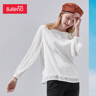 班尼路（Baleno）衬衫女纯色甜美轻薄透气舒适圆领上衣显瘦雪纺衫女士长袖衬衣 01W L