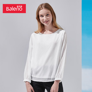 班尼路（Baleno）衬衫女纯色甜美轻薄透气舒适圆领上衣显瘦雪纺衫女士长袖衬衣 01W L