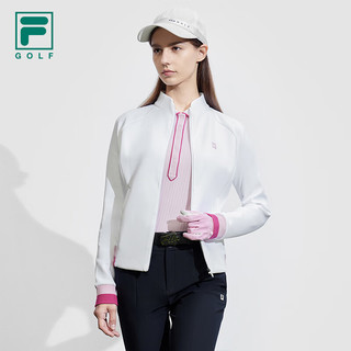 FILA 斐乐女士针织长袖外套2024春季拼接高尔夫运动上衣 玉石白-WT 160/80A/S