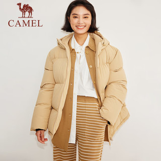 CAMEL 骆驼 羽绒服女冬鹅绒短款保暖加厚户外休闲羽绒外套女 TE3QYR005，幻影黑，女 S