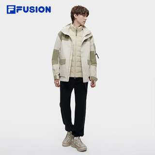 FILA FUSION斐乐潮牌男士羽绒服两件套时尚工装外套 淀乳色-LK 185/104A/XXL