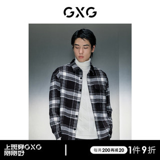 GXG男装 商场同款黑白格长袖翻领衬衫 冬季GEX10327574 黑白格 190/XXXL