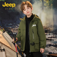 Jeep儿童棉服外套冬季棉衣加棉加厚外套冬装青少年中大童 军绿 170cm 
