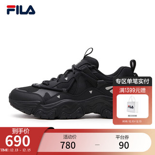 FILA 斐乐 FLUID V复古运动鞋男2024春猫爪鞋休闲鞋老爹鞋 黑-BK 44.5