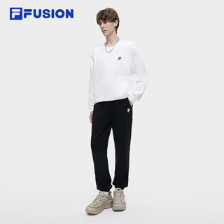 FILA FUSION斐乐潮牌针织长裤男时尚拼接加绒运动裤 正黑色-BK 180/88A/XL