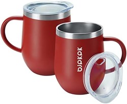 BJPKPK 2 件保温咖啡杯,12 盎司不锈钢保温咖啡杯带盖,适用于热饮和冷饮 - 红色
