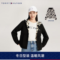 TOMMY HILFIGER24早春女装双面穿户外休闲满印合身连帽夹克外套41163 黑色/黑白拼色0GL S