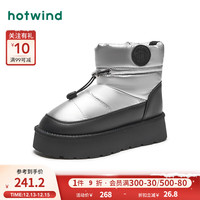 热风冬季女士时尚休闲靴短筒靴加绒加厚保暖棉鞋女雪地靴 113银黑 34