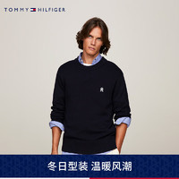 TOMMY HILFIGER24早春男纯棉简约净色刺绣宽松圆领针织毛衣MW0MW33505 藏青色DW5 XS