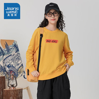 JEANSWEST 真维斯 秋季女装长袖圆领卫衣休闲时尚印花上衣LE 黄色8400 165/84A/XS