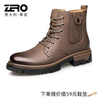 ZERO 零度男鞋高帮工装靴2023冬季新款真皮户外英伦男士潮时尚简约