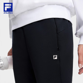 FILA 斐乐女士针织长裤基础简约抗菌运动裤 深黑-BK 155/58A/XS