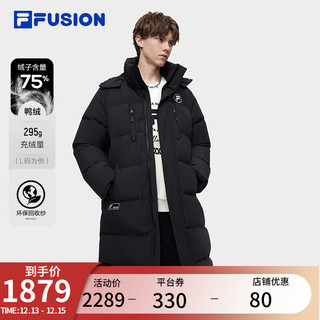 FILA FUSION斐乐潮牌长款羽绒服男时尚休闲连帽外套男装 正黑色-BK 185/104A/XXL