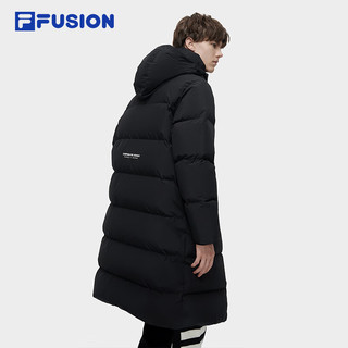 FILA FUSION斐乐潮牌长款羽绒服男时尚休闲连帽外套男装 正黑色-BK 185/104A/XXL