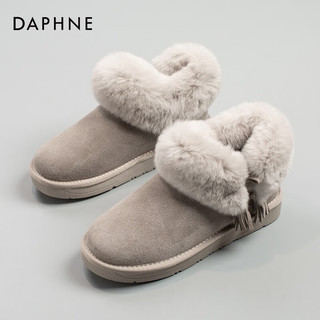达芙妮（DAPHNE）东北毛毛雪地靴女加绒加厚防滑厚底面包保暖短靴棉鞋 岩浆灰色 40