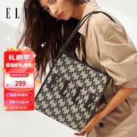 ELLE 她 新款经典老花大容量托特包通勤手提单肩女包琴谱包23020送礼物 黑色