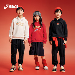 asics【新年】亚瑟士童装2024春季男女儿童柔软舒适连帽卫衣 0601红色 120cm