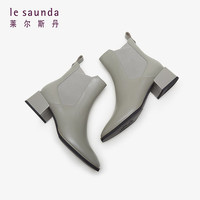 莱尔斯丹 le saunda冬商场同款时尚拼接小方头粗跟女鞋短靴切尔西靴4T44902 灰色 GYK 34