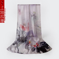 上海故事真丝丝巾女围巾披肩高档围巾桑蚕丝纱巾礼盒装 彩墨夏荷 浅紫