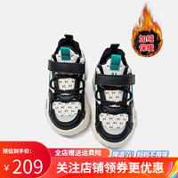 Kappa Kids卡帕童鞋男童运动加绒魔术贴休闲鞋百搭时尚潮流鞋子女鞋冬季童鞋 黑/绿 32