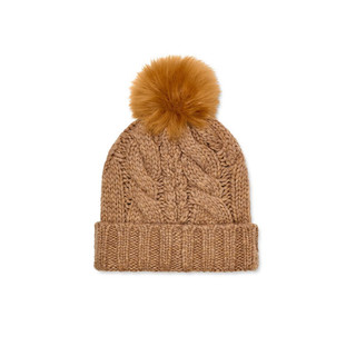 UGG冬季女士舒适保暖毛球针织帽毛线帽麻花纹帽 22589 CAM  驼色