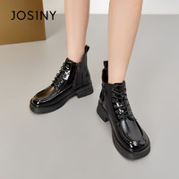 JOSINY 卓诗尼 女靴时尚百搭工装靴马丁靴增高粗跟小皮靴短筒女士靴子 黑色 39