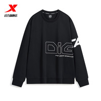 XTEP特步卫衣男秋冬运动长袖上衣休闲圆领套头衫977429920194 正黑色 S