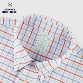 布克兄弟（BrooksBrothers）男士新牛津纺扣结领条纹免烫短袖休闲衬衫 1001-白色 S