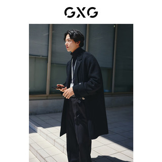 GXG男装 冬季分割设计毛呢长大衣弹力休闲西裤商务套装 下装黑色 175/L