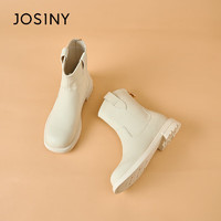 JOSINY 卓诗尼 女靴圆头粗跟短筒靴时尚显瘦裸踝休闲百搭女士靴子 米白色 38
